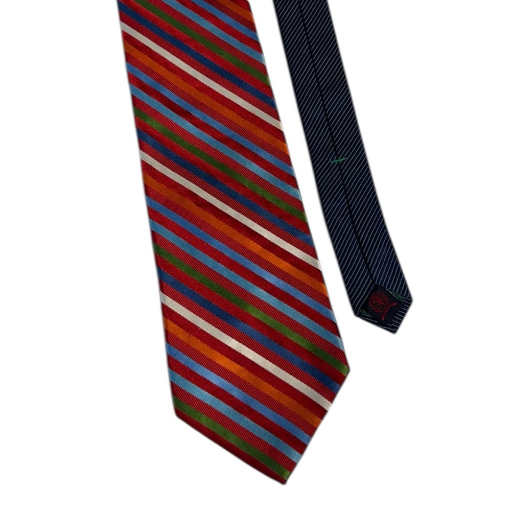 Tommy Hilfiger Men Silk Tie Striped Quiet Luxury Old Money Formal Career Rainbow
